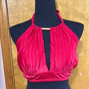 Size L high neck bikini top. Red with gold accent. NWT